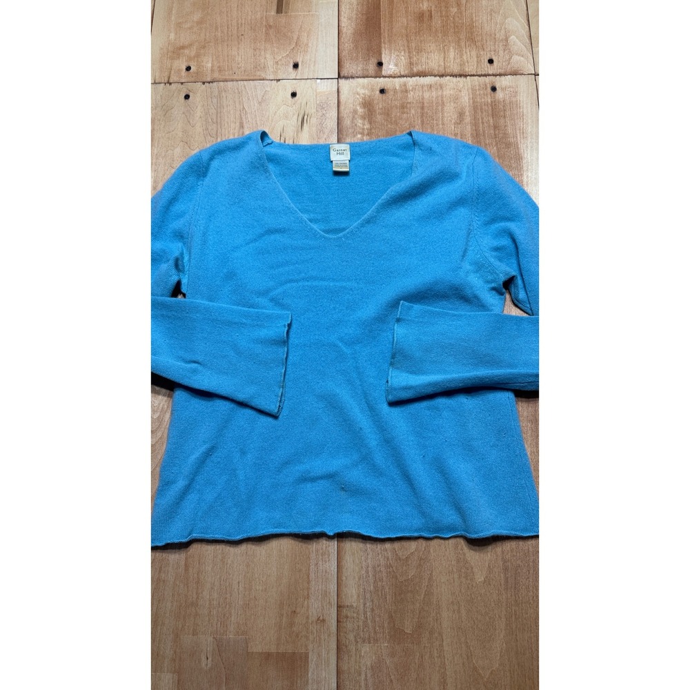 Garnet Hill Womens 100%‎ Cashmere V-Neck Sweater Sky Blue Size Small Long Sleeve